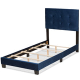 Caprice Modern and Contemporary Glam Navy Blue Velvet Fabric Upholstered Twin Size Panel Bed