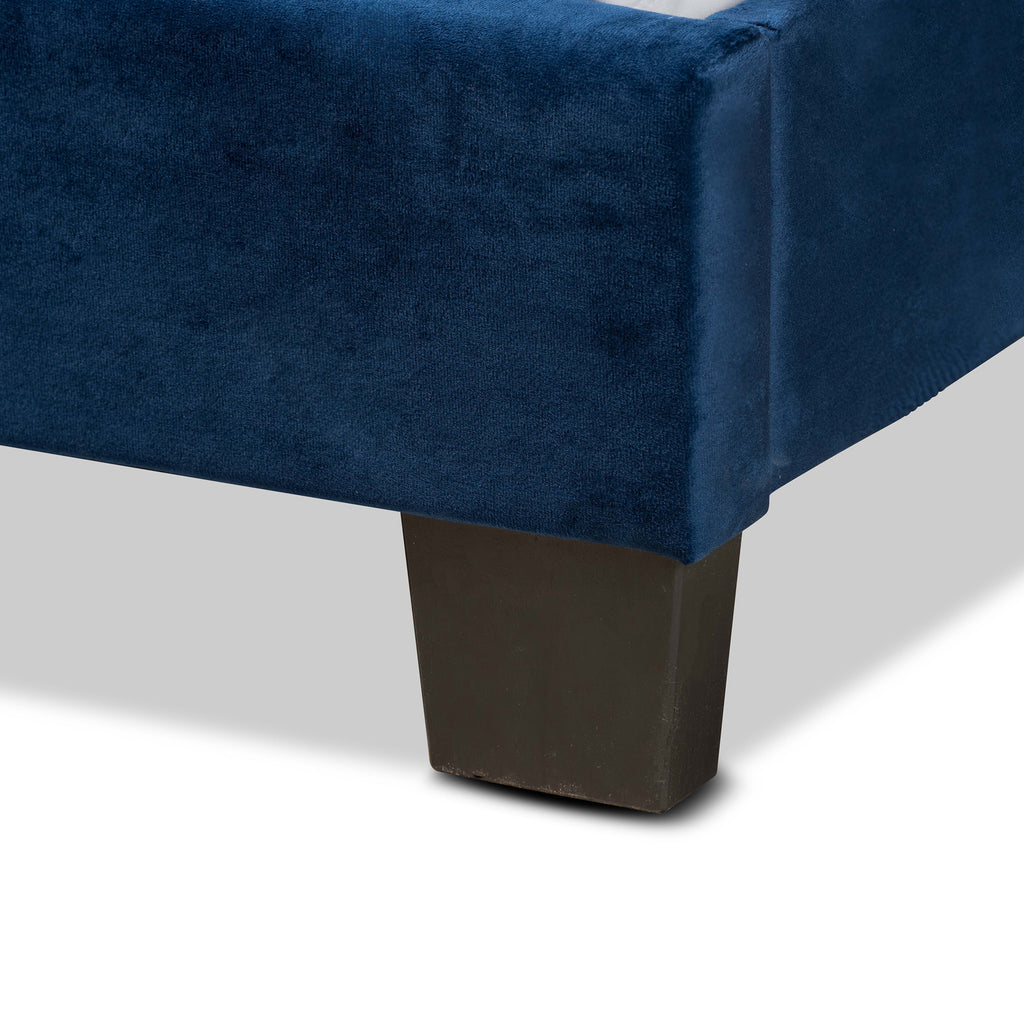 Caprice Modern and Contemporary Glam Navy Blue Velvet Fabric Upholstered Queen Size Panel Bed