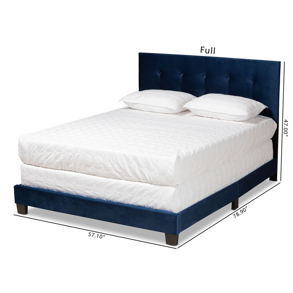 Caprice Modern and Contemporary Glam Navy Blue Velvet Fabric Upholstered Queen Size Panel Bed
