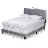 Caprice Modern and Contemporary Glam Grey Velvet Fabric Upholstered Queen Size Panel Bed