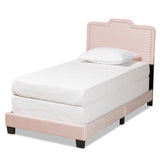 Benjen Modern and Contemporary Glam Light Pink Velvet Fabric Upholstered Twin Size Panel Bed