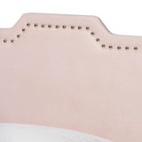 Benjen Modern and Contemporary Glam Light Pink Velvet Fabric Upholstered Twin Size Panel Bed