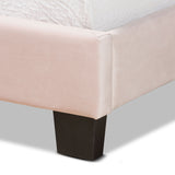 Benjen Modern and Contemporary Glam Light Pink Velvet Fabric Upholstered Twin Size Panel Bed