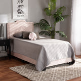 Benjen Modern and Contemporary Glam Light Pink Velvet Fabric Upholstered Twin Size Panel Bed