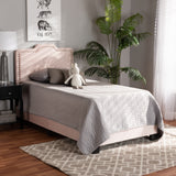 Benjen Modern and Contemporary Glam Light Pink Velvet Fabric Upholstered Twin Size Panel Bed