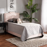 Benjen Modern and Contemporary Glam Light Pink Velvet Fabric Upholstered Twin Size Panel Bed