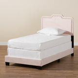 Benjen Modern and Contemporary Glam Light Pink Velvet Fabric Upholstered Twin Size Panel Bed