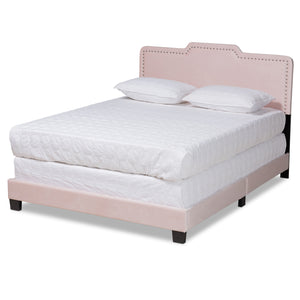 Benjen Modern and Contemporary Glam Light Pink Velvet Fabric Upholstered Queen Size Panel Bed