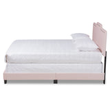 Benjen Modern and Contemporary Glam Light Pink Velvet Fabric Upholstered Queen Size Panel Bed