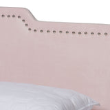 Benjen Modern and Contemporary Glam Light Pink Velvet Fabric Upholstered Queen Size Panel Bed