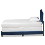 Benjen Modern and Contemporary Glam Navy Blue Velvet Fabric Upholstered Twin Size Panel Bed