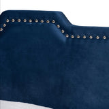 Benjen Modern and Contemporary Glam Navy Blue Velvet Fabric Upholstered Twin Size Panel Bed