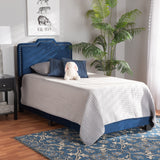 Benjen Modern and Contemporary Glam Navy Blue Velvet Fabric Upholstered Twin Size Panel Bed