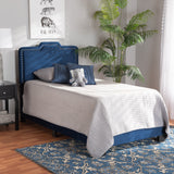 Benjen Modern and Contemporary Glam Navy Blue Velvet Fabric Upholstered Twin Size Panel Bed