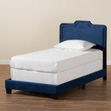 Benjen Modern and Contemporary Glam Navy Blue Velvet Fabric Upholstered Twin Size Panel Bed