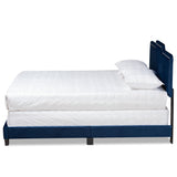 Benjen Modern and Contemporary Glam Navy Blue Velvet Fabric Upholstered Queen Size Panel Bed