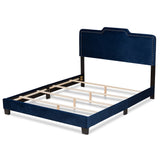 Benjen Modern and Contemporary Glam Navy Blue Velvet Fabric Upholstered Queen Size Panel Bed