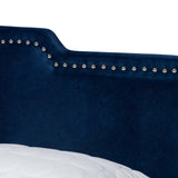 Benjen Modern and Contemporary Glam Navy Blue Velvet Fabric Upholstered Queen Size Panel Bed