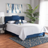 Benjen Modern and Contemporary Glam Navy Blue Velvet Fabric Upholstered Queen Size Panel Bed