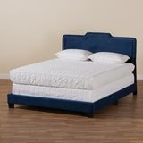 Benjen Modern and Contemporary Glam Navy Blue Velvet Fabric Upholstered Queen Size Panel Bed