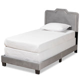 Benjen Modern and Contemporary Glam Grey Velvet Fabric Upholstered Twin Size Panel Bed