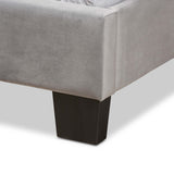 Benjen Modern and Contemporary Glam Grey Velvet Fabric Upholstered Twin Size Panel Bed