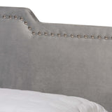 Benjen Modern and Contemporary Glam Grey Velvet Fabric Upholstered Queen Size Panel Bed