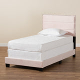 Tamira Modern and Contemporary Glam Light Pink Velvet Fabric Upholstered Twin Size Panel Bed