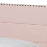 Tamira Modern and Contemporary Glam Light Pink Velvet Fabric Upholstered Queen Size Panel Bed