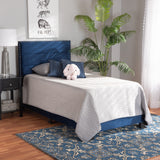 Tamira Modern and Contemporary Glam Navy Blue Velvet Fabric Upholstered Twin Size Panel Bed