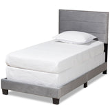 Tamira Modern and Contemporary Glam Grey Velvet Fabric Upholstered Twin Size Panel Bed