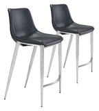 Zuo Modern Magnus 100% Polyurethane, Plywood, Stainless Steel Modern Commercial Grade Counter Stool Set - Set of 2 Black, Silver 100% Polyurethane, Plywood, Stainless Steel