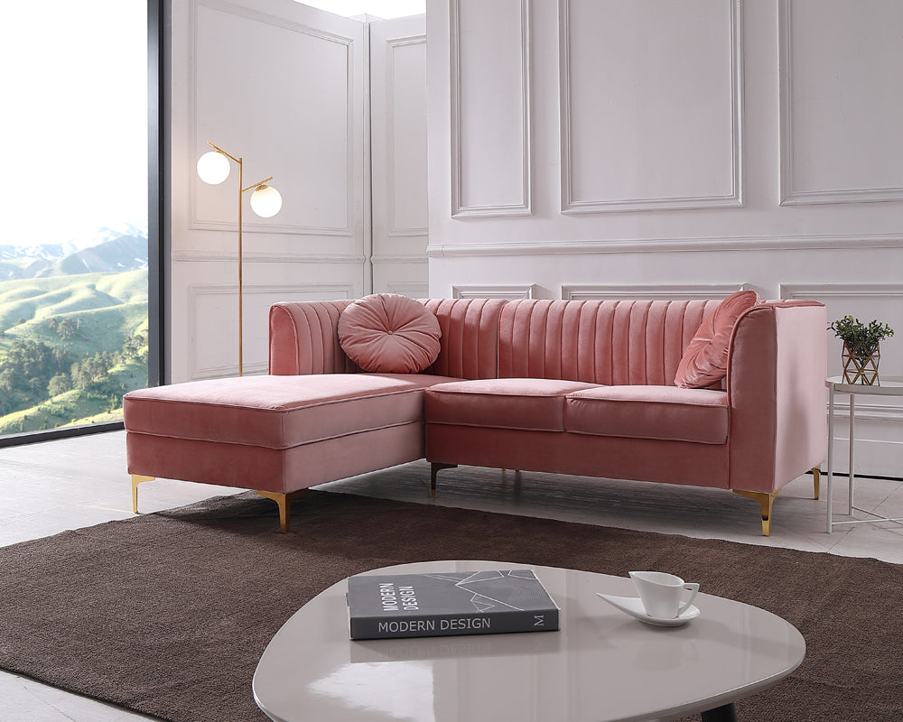 VIG Furniture Divani Casa - Rachel Modern Pink Velvet Left Facing Sectional Sofa VG2T1128-PNK