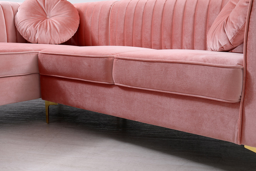 VIG Furniture Divani Casa - Rachel Modern Pink Velvet Left Facing Sectional Sofa VG2T1128-PNK