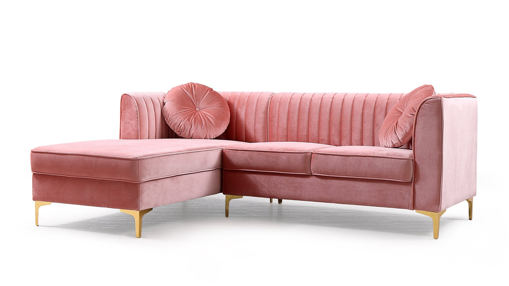 VIG Furniture Divani Casa - Rachel Modern Pink Velvet Left Facing Sectional Sofa VG2T1128-PNK