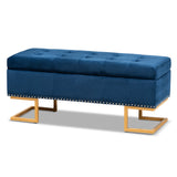 Ellery Luxe and Glam Velvet Fabric Upholstered and Gold Finished Metal Storage Ottoman