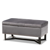 Esther Modern and Contemporary Velvet Fabric Upholstered and Dark Brown Finished Wood Storage Ottoman
