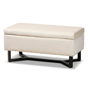 Esther Modern Velvet Upholstered Storage Ottoman with Stylish Grid Stitching and Nailhead Accents