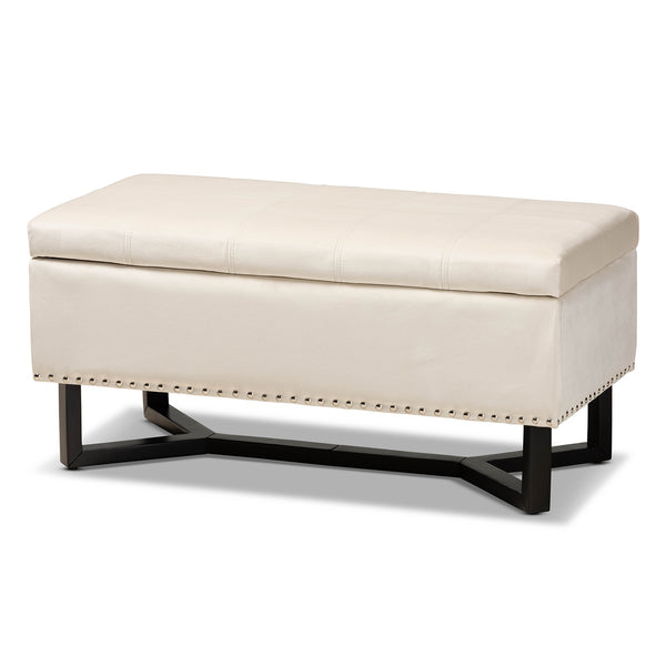 Esther Modern Velvet Upholstered Storage Ottoman with Stylish Grid Stitching and Nailhead Accents