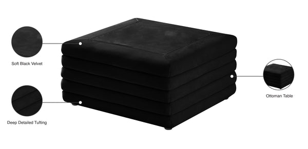Lorenzo Velvet / Engineered Wood / Foam Contemporary Black Velvet Ottoman - 32.5" W x 32.5" D x 17" H