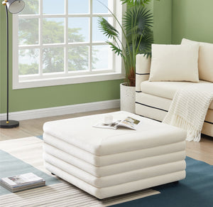 Lorenzo Velvet / Engineered Wood / Foam Contemporary Cream Velvet Ottoman - 32.5" W x 32.5" D x 17" H