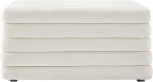 Lorenzo Velvet / Engineered Wood / Foam Contemporary Cream Velvet Ottoman - 32.5" W x 32.5" D x 17" H