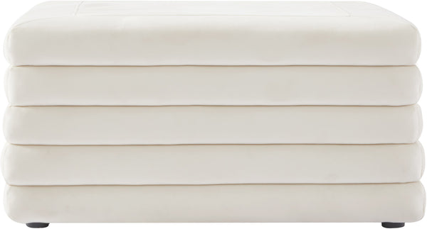 Lorenzo Velvet / Engineered Wood / Foam Contemporary Cream Velvet Ottoman - 32.5" W x 32.5" D x 17" H