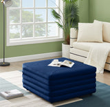 Lorenzo Velvet / Engineered Wood / Foam Contemporary Navy Velvet Ottoman - 32.5" W x 32.5" D x 17" H