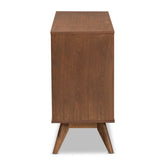 Barrett Mid-Century Modern Walnut Brown Finished Wood and Synthetic Rattan 6-Drawer Dresser