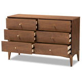 Baxton Studio Landis Mid-Century Modern Ash Walnut Finished Wood 6-Drawer Dresser