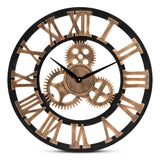 Randolph Industrial Vintage Style Black and Distressed Brown Finished Wood Wall Clock