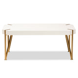 Kassa Contemporary Glam and Luxe Brushed Gold Metal and White Finished Wood Coffee Table