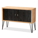 Denali Modern and Contemporary Two-Tone Walnut Brown and Black Finished Wood and Metal Storage Cabinet