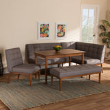 Sanford Mid-Century Modern Grey Fabric Upholstered and Walnut Brown Finished Wood 5-Piece Dining Nook Set